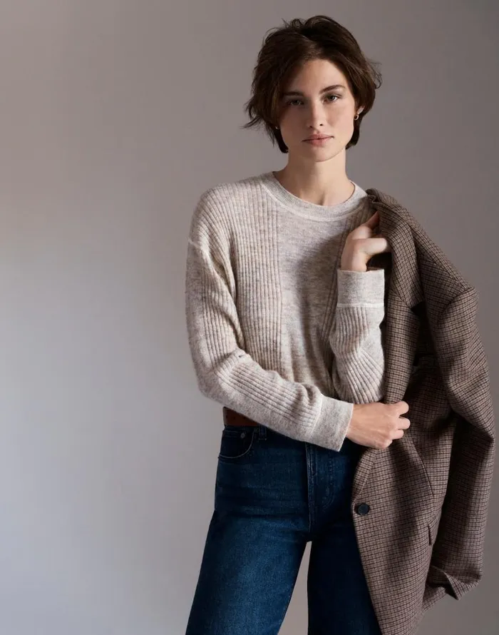Sweaters Women Madewell Ribbed AlpacaBlend Crewneck Sweater Hthr Stone