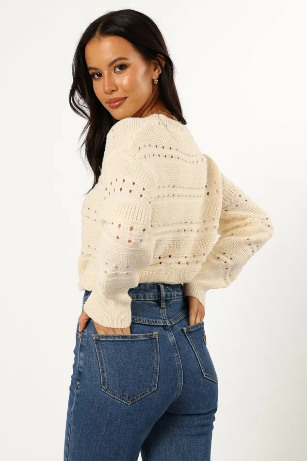 Sweaters Women Watton Stripe Knit Sweater Cream Petal and Pup
