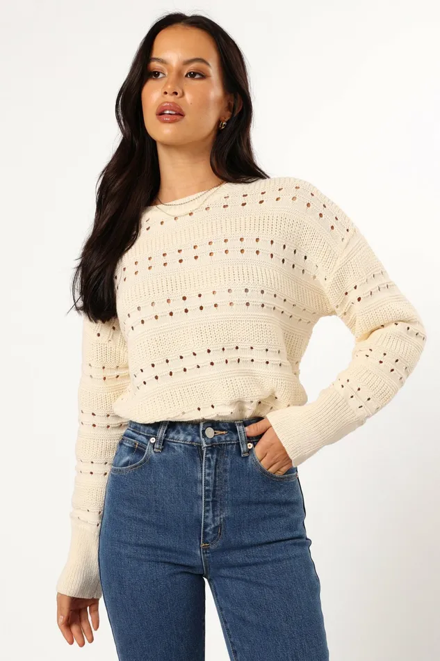 Sweaters Women Watton Stripe Knit Sweater Cream Petal and Pup