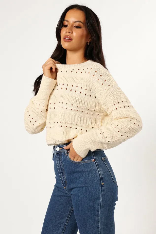 Sweaters Women Watton Stripe Knit Sweater Cream Petal and Pup