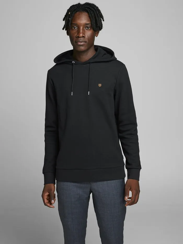 Sweatshirts JACK and JONES Mens BASIC HOODIE Black Black Popular