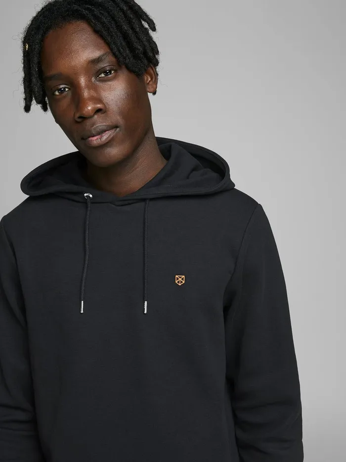 Sweatshirts JACK and JONES Mens BASIC HOODIE Black Black Popular