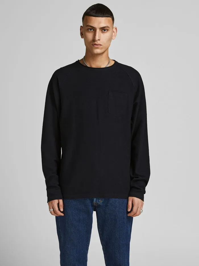 Sweatshirts JACK and JONES Mens CREW NECK SWEATSHIRT Black Black On Sale