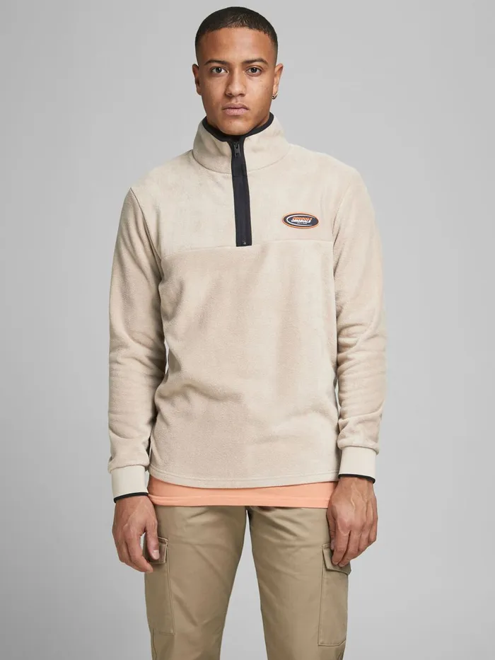 Sweatshirts JACK and JONES Mens HALF ZIP SWEATSHIRT Beige Crockery Online