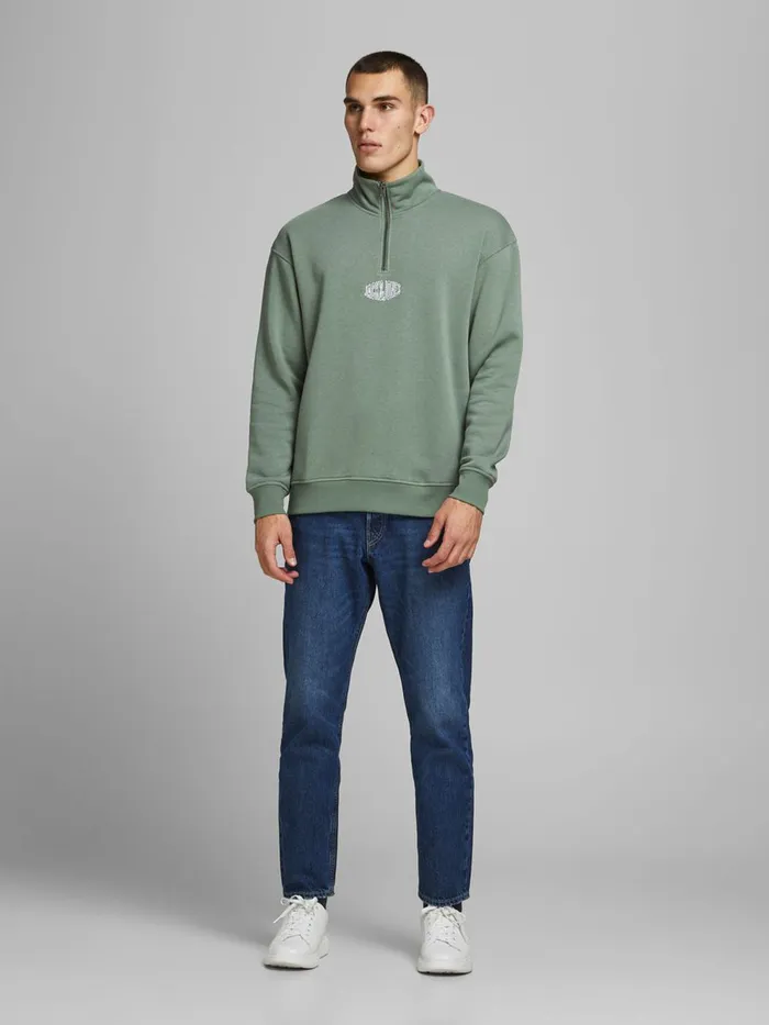 Sweatshirts JACK and JONES Mens HALF ZIPPED SWEATSHIRT Green Sea Spray Popular