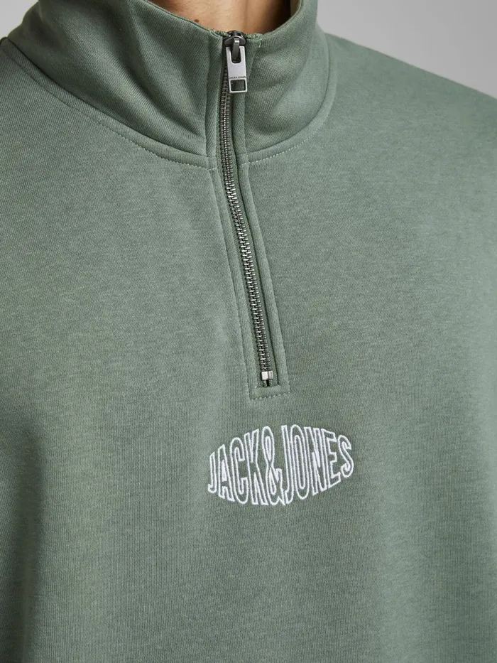 Sweatshirts JACK and JONES Mens HALF ZIPPED SWEATSHIRT Green Sea Spray Popular