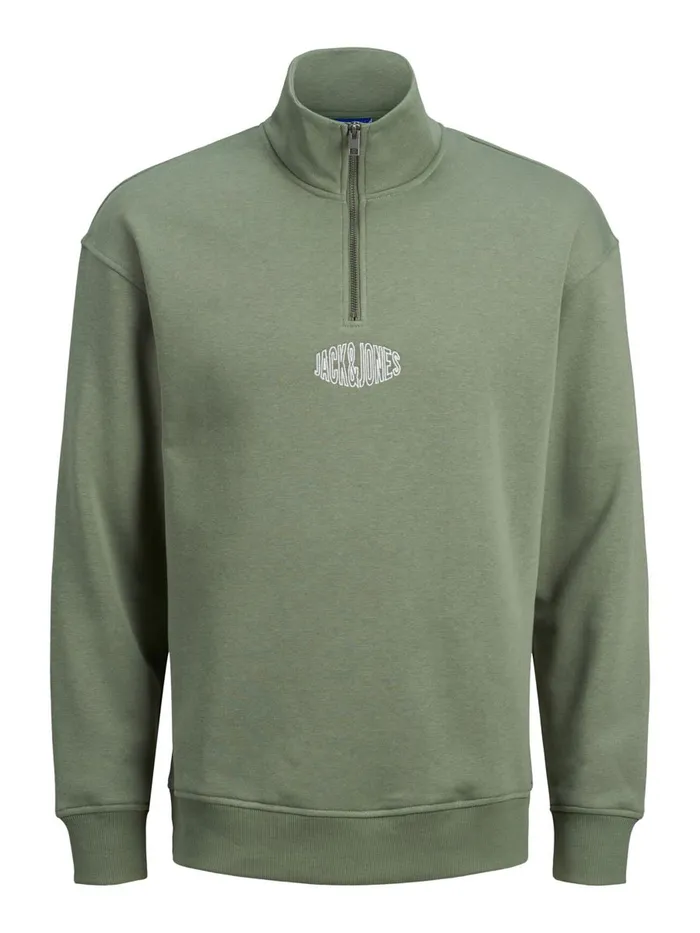 Sweatshirts JACK and JONES Mens HALF ZIPPED SWEATSHIRT Green Sea Spray Popular
