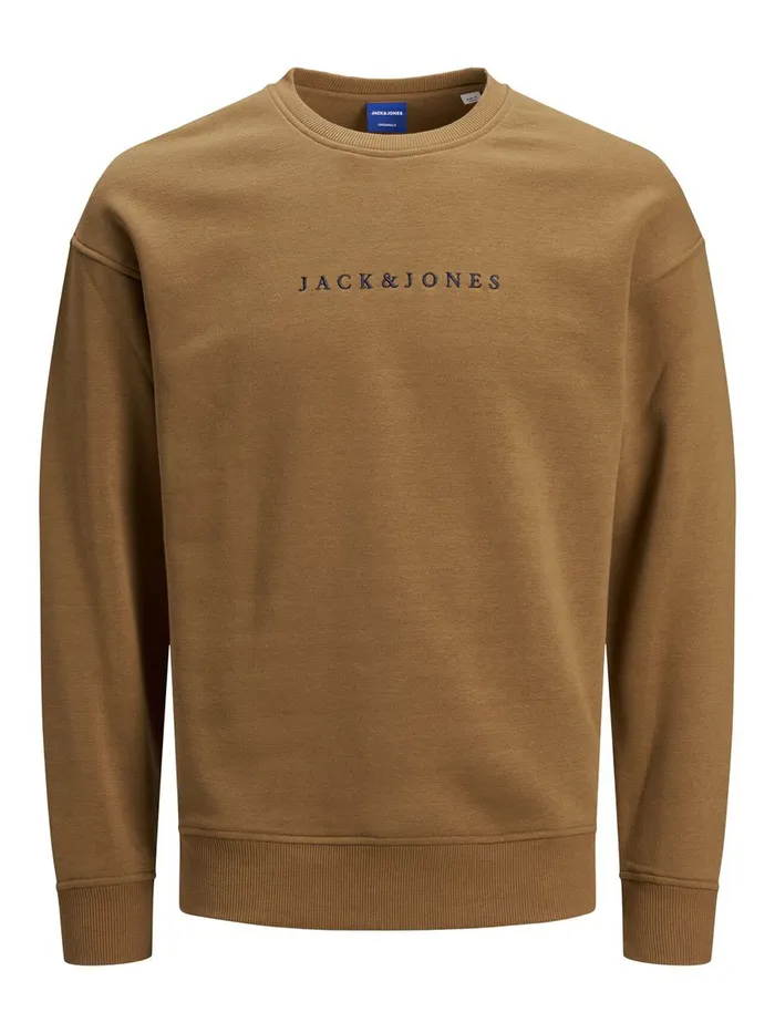 Sweatshirts JACK and JONES Mens LOGO CREW NECK SWEATSHIRT Brown Rubber Online