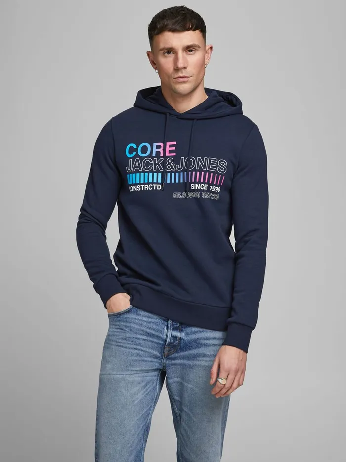 Sweatshirts JACK and JONES Mens LOGO HOODIE Blue Navy Blazer Cheap On Sale