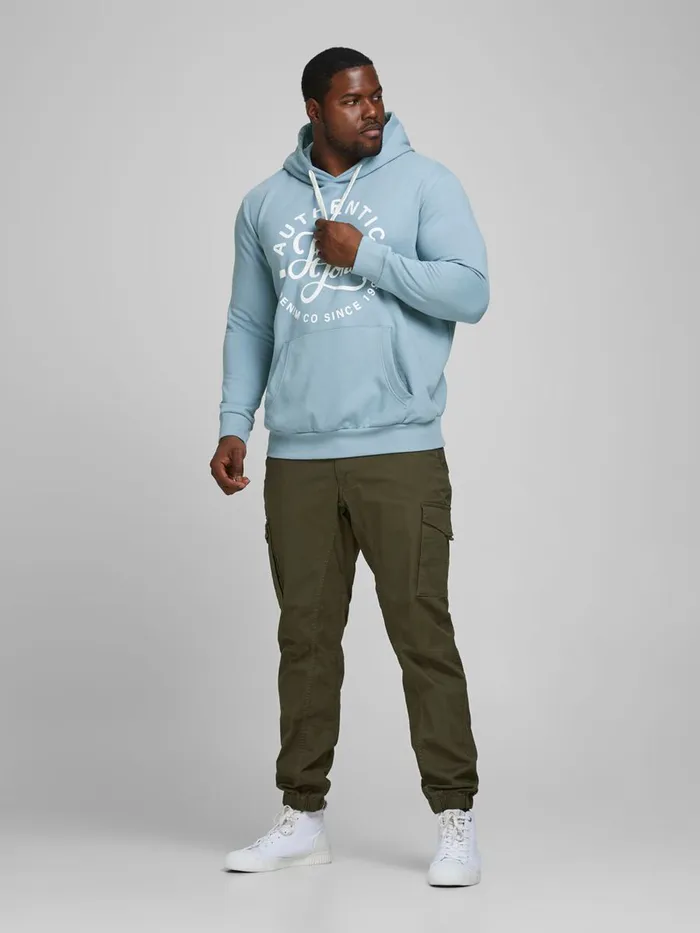 Sweatshirts JACK and JONES Mens LOGO PLUS SIZE HOODIE Blue Faded Denim Popular