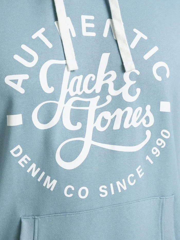Sweatshirts JACK and JONES Mens LOGO PLUS SIZE HOODIE Blue Faded Denim Popular