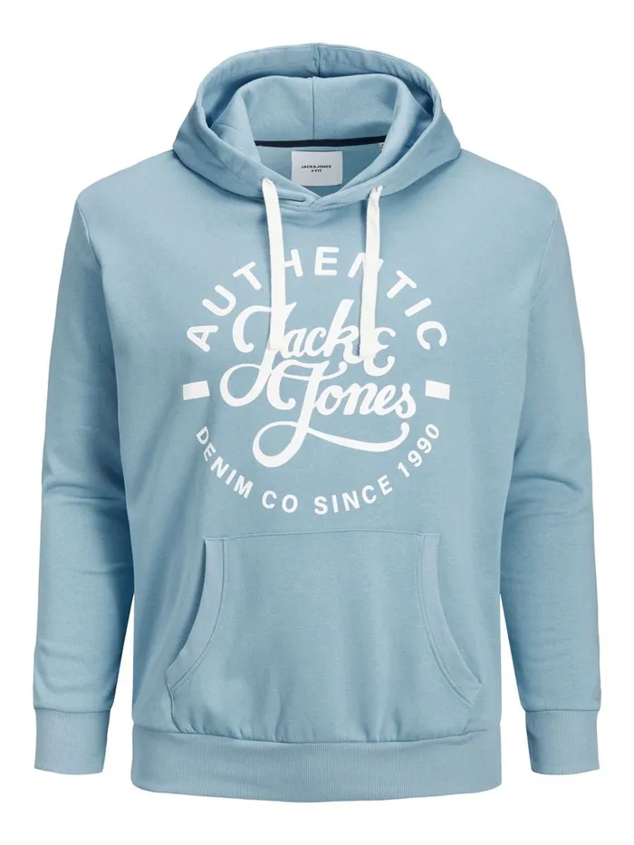 Sweatshirts JACK and JONES Mens LOGO PLUS SIZE HOODIE Blue Faded Denim Popular