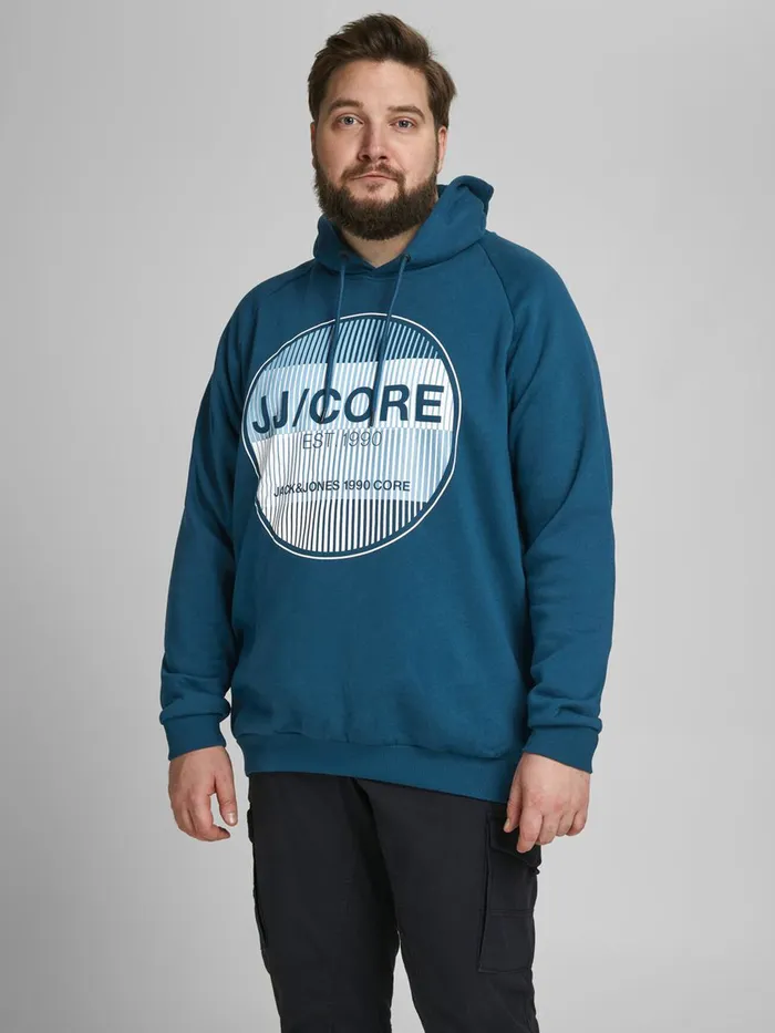 Sweatshirts JACK and JONES Mens LOGO PLUS SIZE HOODIE Blue Sailor Blue Gift Ideas