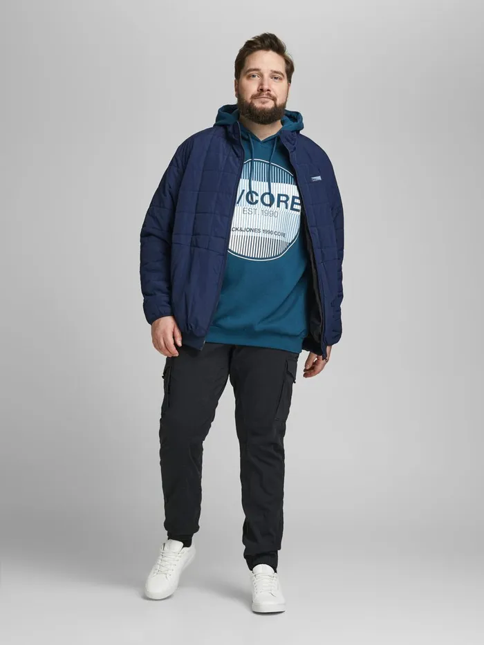 Sweatshirts JACK and JONES Mens LOGO PLUS SIZE HOODIE Blue Sailor Blue Gift Ideas