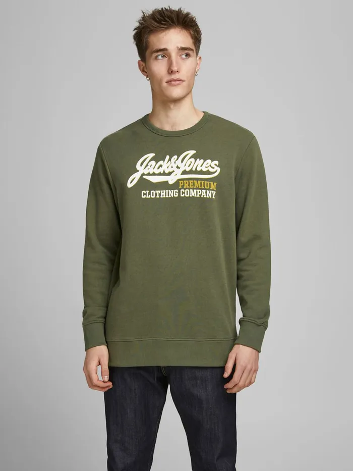 Sweatshirts JACK and JONES Mens LOGO SWEATSHIRT Green Olive Night For Sale