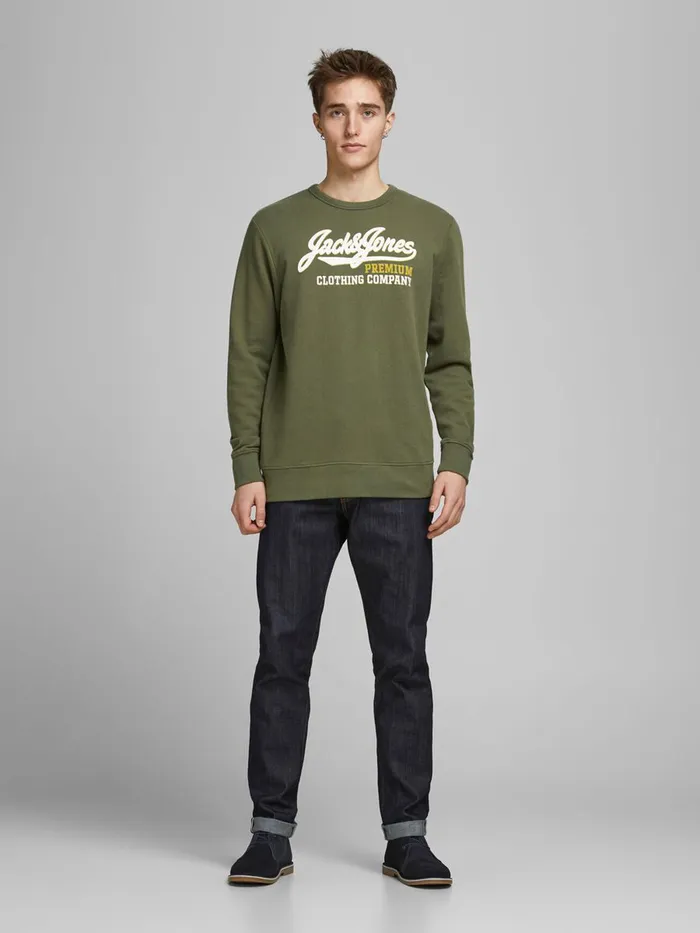 Sweatshirts JACK and JONES Mens LOGO SWEATSHIRT Green Olive Night For Sale