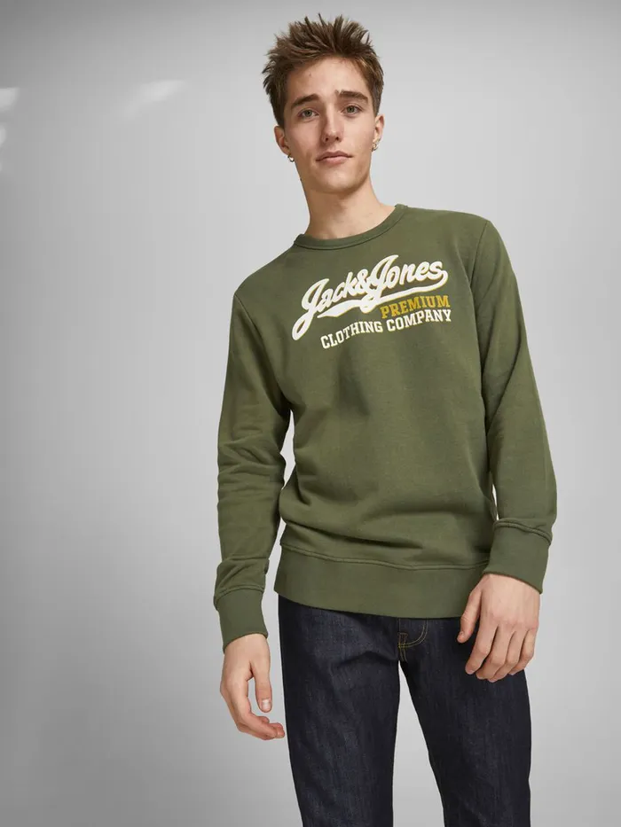 Sweatshirts JACK and JONES Mens LOGO SWEATSHIRT Green Olive Night For Sale