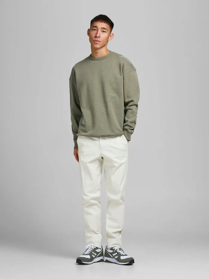 Sweatshirts JACK and JONES Mens LOOPBACK CREW NECK SWEATSHIRT Green Deep Lichen Green Casaul