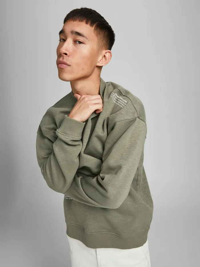 Sweatshirts JACK and JONES Mens LOOPBACK CREW NECK SWEATSHIRT Green Deep Lichen Green Casaul