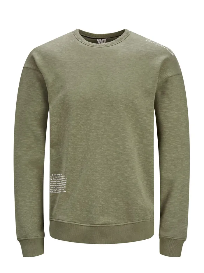 Sweatshirts JACK and JONES Mens LOOPBACK CREW NECK SWEATSHIRT Green Deep Lichen Green Casaul