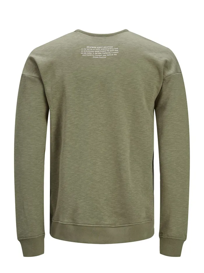 Sweatshirts JACK and JONES Mens LOOPBACK CREW NECK SWEATSHIRT Green Deep Lichen Green Casaul