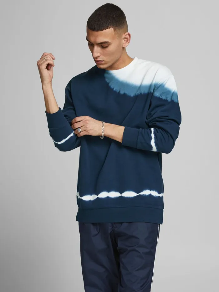 Sweatshirts JACK and JONES Mens LOOPBACK TIE DYE SWEATSHIRT Blue Cloud Dancer Gift for Friend Sweatshirts JACK and JONES Mens LOOPBACK TIE DYE SWEATSHIRT Blue Cloud Dancer Gift for Friend