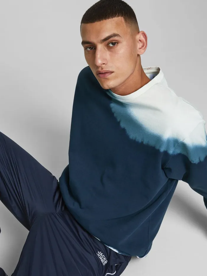 Sweatshirts JACK and JONES Mens LOOPBACK TIE DYE SWEATSHIRT Blue Cloud Dancer Gift for Friend