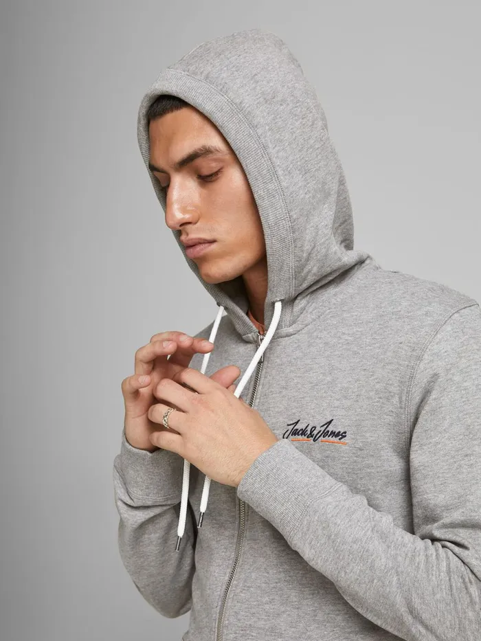 Sweatshirts JACK and JONES Mens RECYCLED POLYESTER BLEND HOODIE Grey Light Grey Melange Cheap On Sale