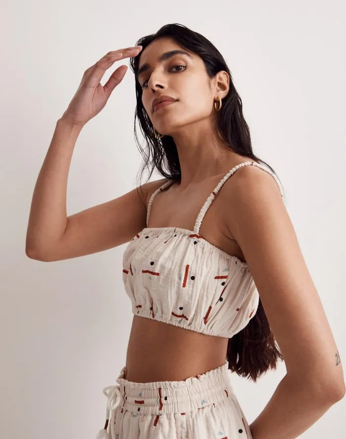 Swim Women Madewell Madewell X Caroline Z Hurley CoverUp Bubble Crop Top In Tridot Vintage Linen