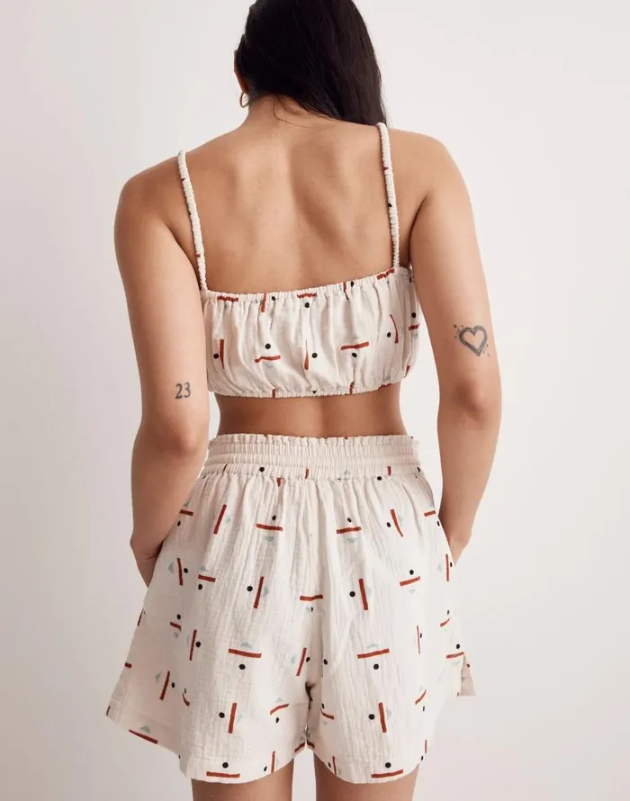 Swim Women Madewell Madewell X Caroline Z Hurley CoverUp Bubble Crop Top In Tridot Vintage Linen
