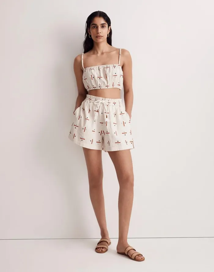 Swim Women Madewell Madewell X Caroline Z Hurley CoverUp Bubble Crop Top In Tridot Vintage Linen