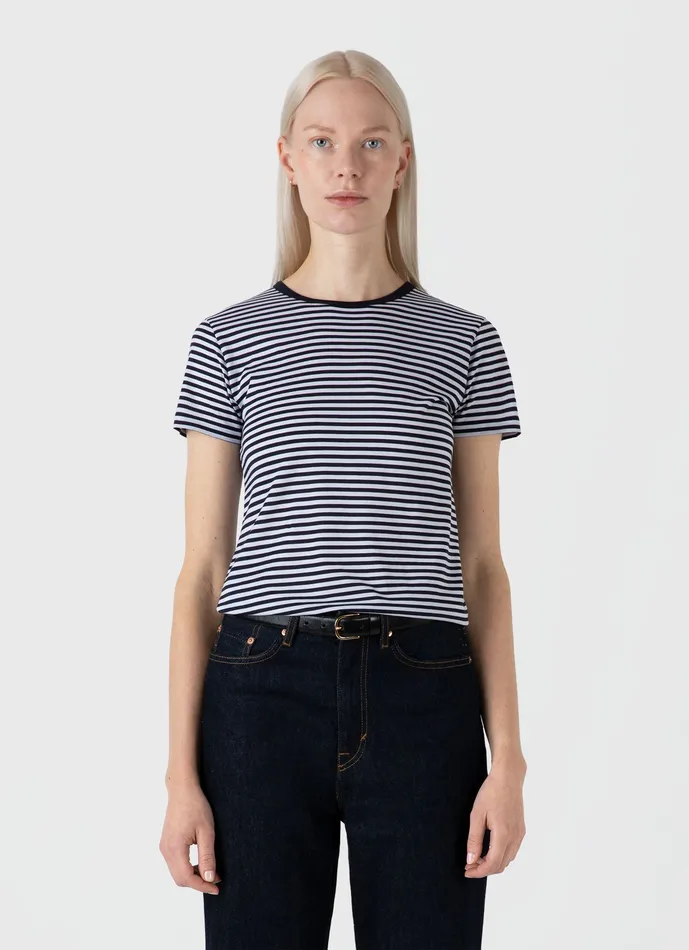 Tshirts and Tops Classic Tshirt WhiteNavy 8211 ussunspel Women