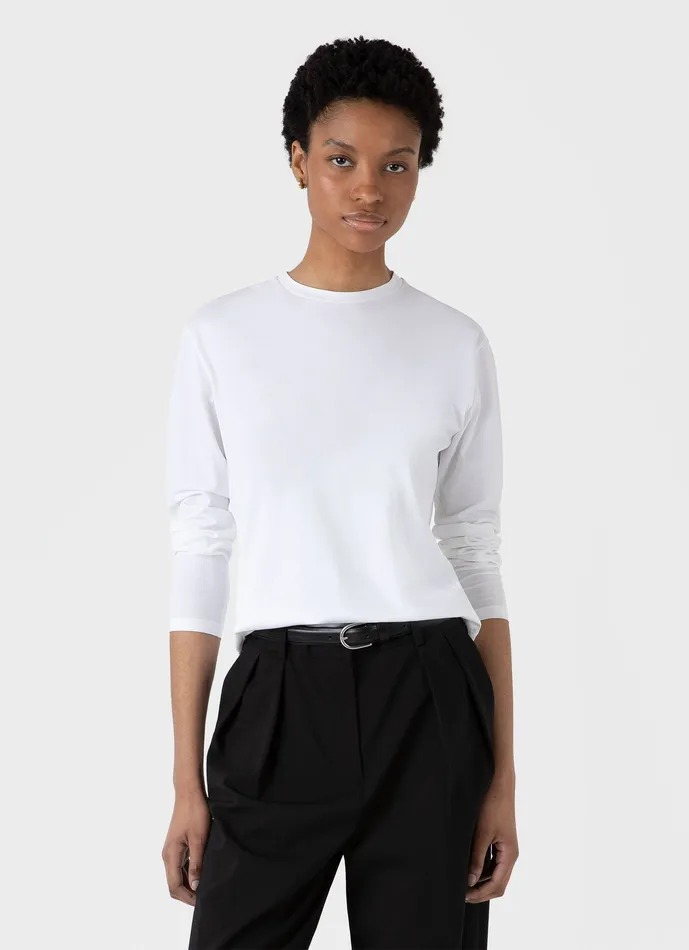 Tshirts and Tops Long Sleeve Boy Fit Tshirt White ussunspel Women