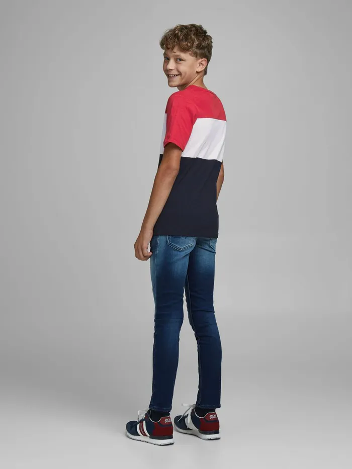 Tshirts JACK and JONES Junior BOYS LOGO BLOCK TSHIRT Red Tango Red On Sale