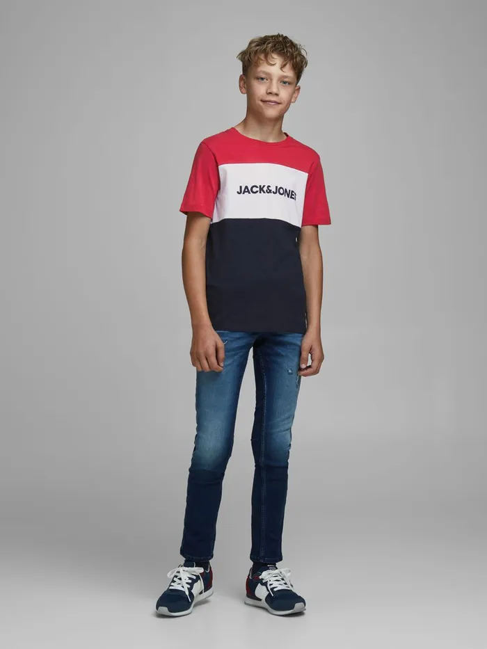 Tshirts JACK and JONES Junior BOYS LOGO BLOCK TSHIRT Red Tango Red On Sale