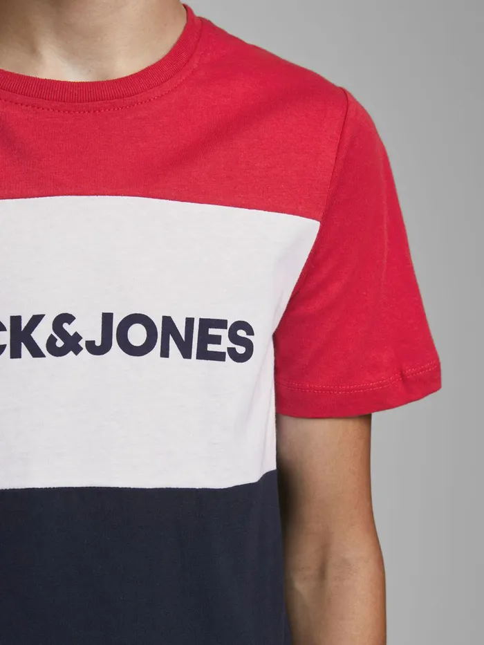 Tshirts JACK and JONES Junior BOYS LOGO BLOCK TSHIRT Red Tango Red On Sale