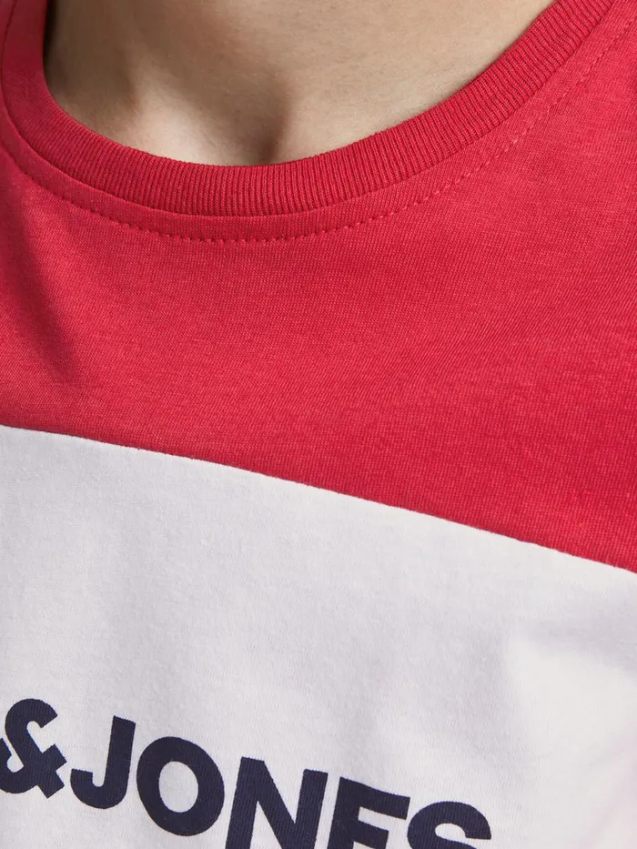 Tshirts JACK and JONES Junior BOYS LOGO BLOCK TSHIRT Red Tango Red On Sale