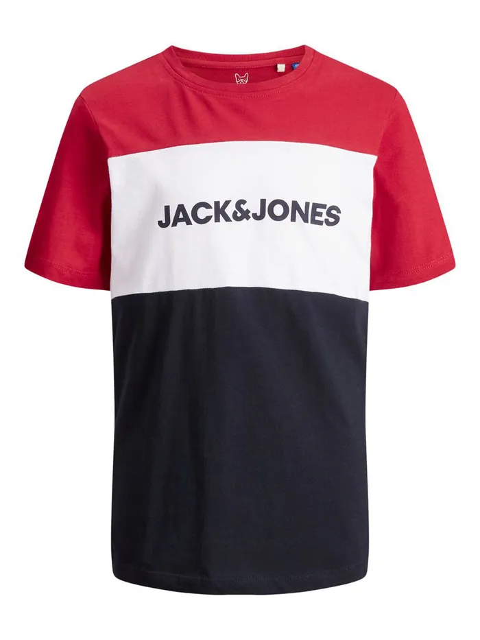 Tshirts JACK and JONES Junior BOYS LOGO BLOCK TSHIRT Red Tango Red On Sale