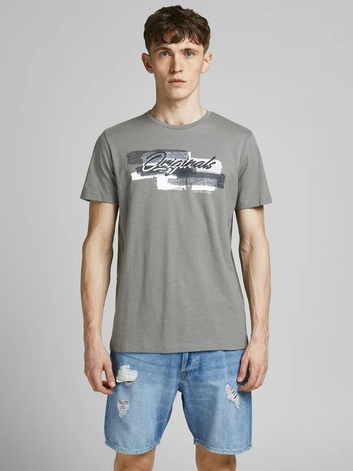 Tshirts JACK and JONES Mens BRUSH STROKE LOGO PRINT TSHIRT Grey Sedona Sage Gift 4 You