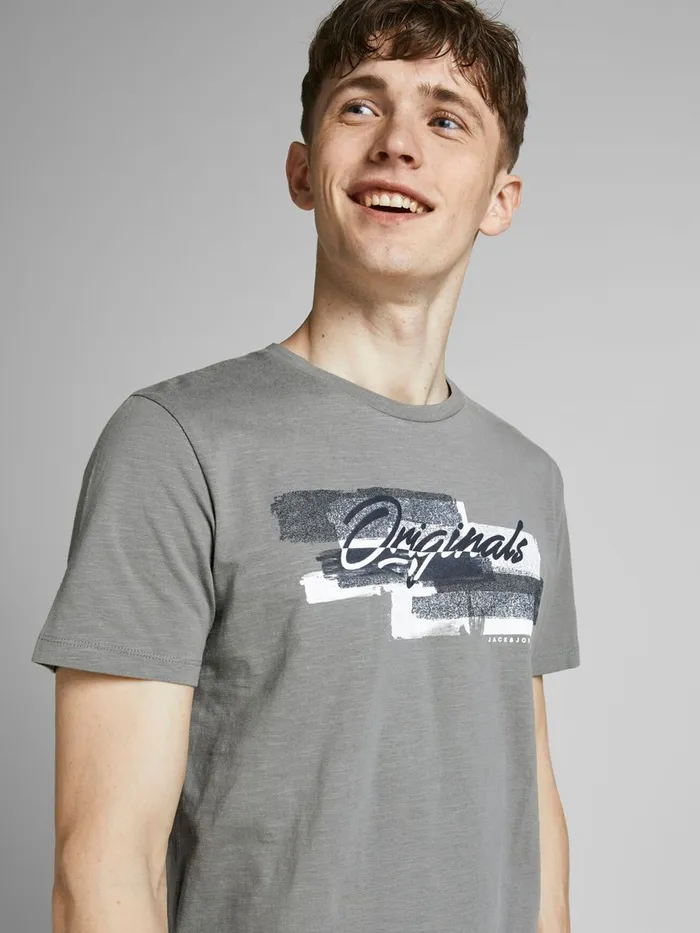 Tshirts JACK and JONES Mens BRUSH STROKE LOGO PRINT TSHIRT Grey Sedona Sage Gift 4 You