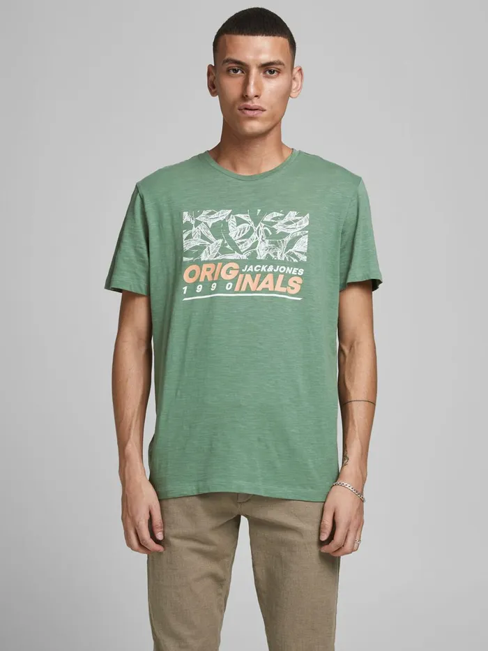 Tshirts JACK and JONES Mens LOGO PRINT TSHIRT Green Sea Spray Popular