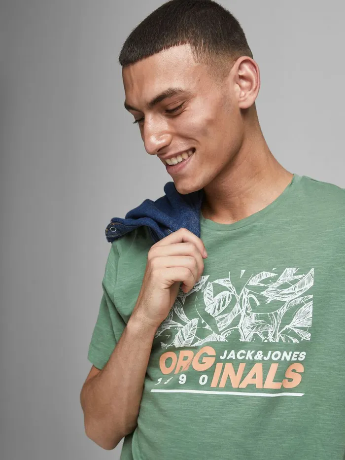 Tshirts JACK and JONES Mens LOGO PRINT TSHIRT Green Sea Spray Popular