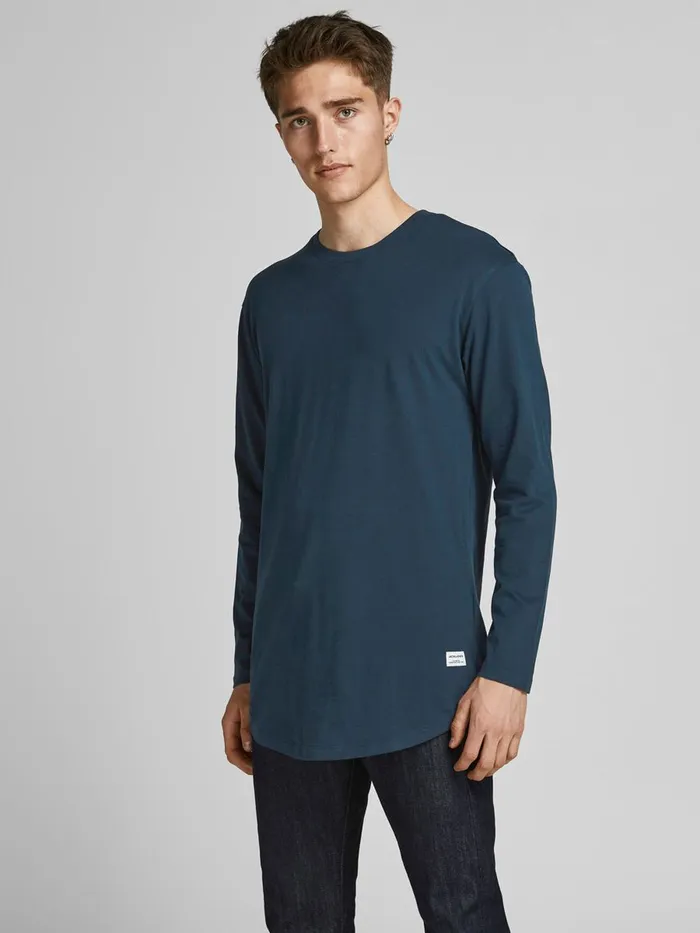 Tshirts JACK and JONES Mens ORGANIC COTTON LONGSLEEVED TSHIRT Blue Navy Blazer Casaul