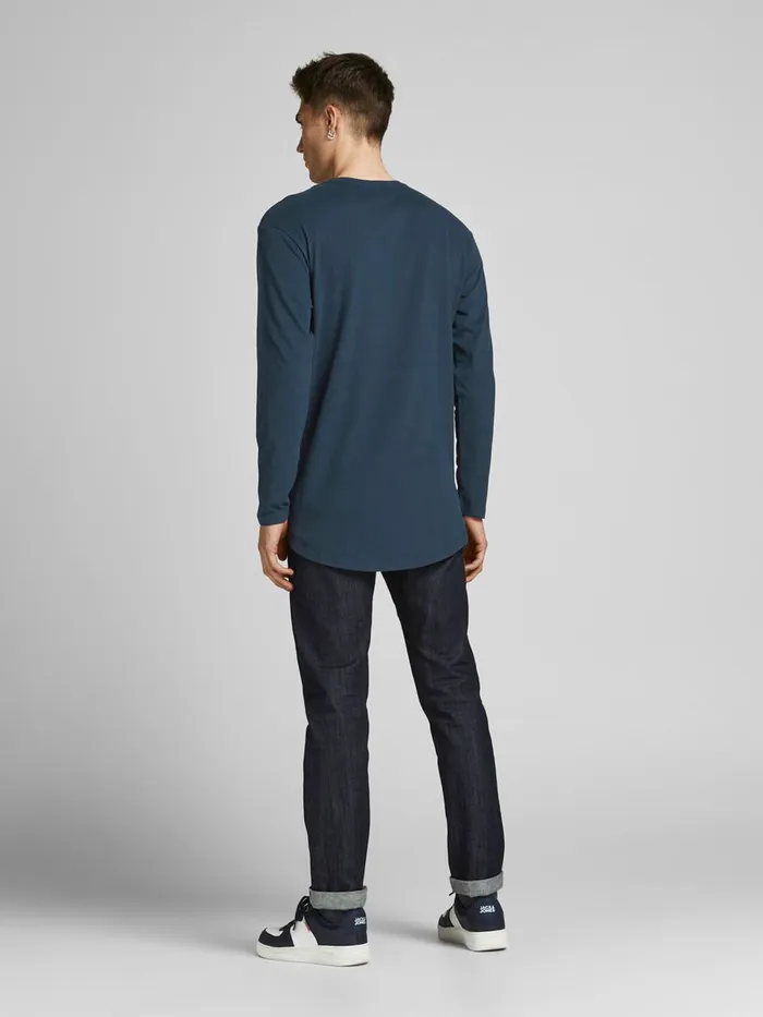 Tshirts JACK and JONES Mens ORGANIC COTTON LONGSLEEVED TSHIRT Blue Navy Blazer Casaul