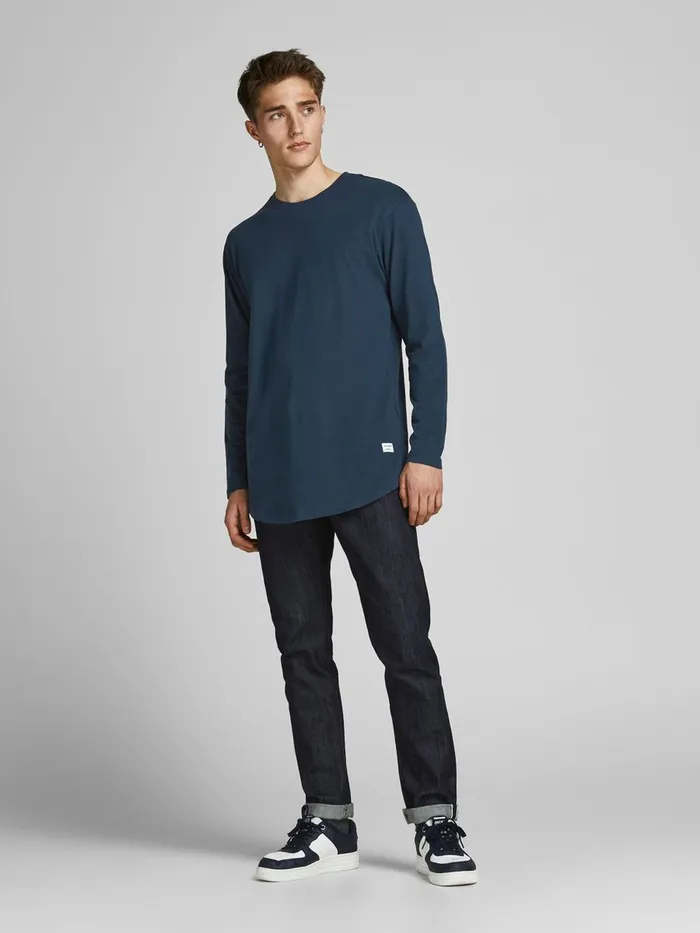 Tshirts JACK and JONES Mens ORGANIC COTTON LONGSLEEVED TSHIRT Blue Navy Blazer Casaul