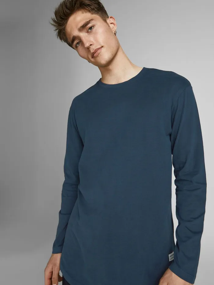 Tshirts JACK and JONES Mens ORGANIC COTTON LONGSLEEVED TSHIRT Blue Navy Blazer Casaul