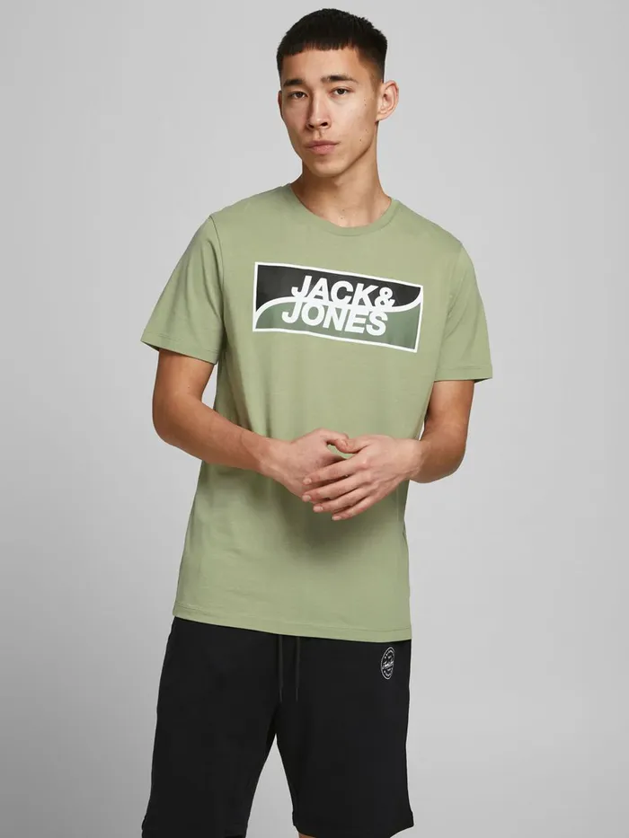 Tshirts JACK and JONES Mens SLIM FIT LARGE LOGO TSHIRT Green Oil Green Casaul