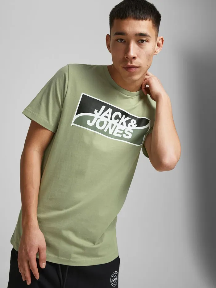 Tshirts JACK and JONES Mens SLIM FIT LARGE LOGO TSHIRT Green Oil Green Casaul