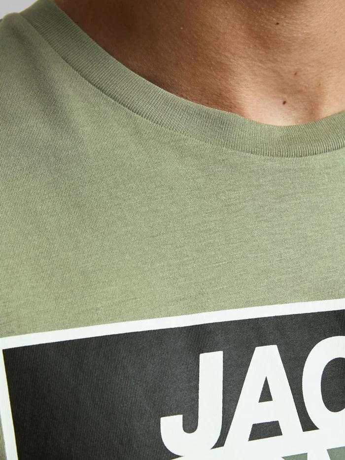 Tshirts JACK and JONES Mens SLIM FIT LARGE LOGO TSHIRT Green Oil Green Casaul