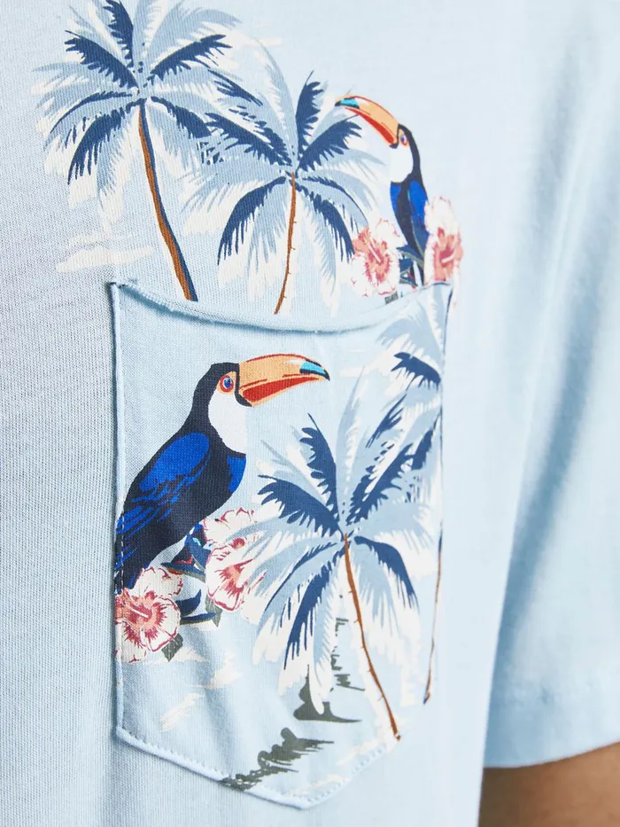 Tshirts JACK and JONES Mens TROPICAL PRINT CHEST POCKET TSHIRT Pastel Angel Falls Casaul